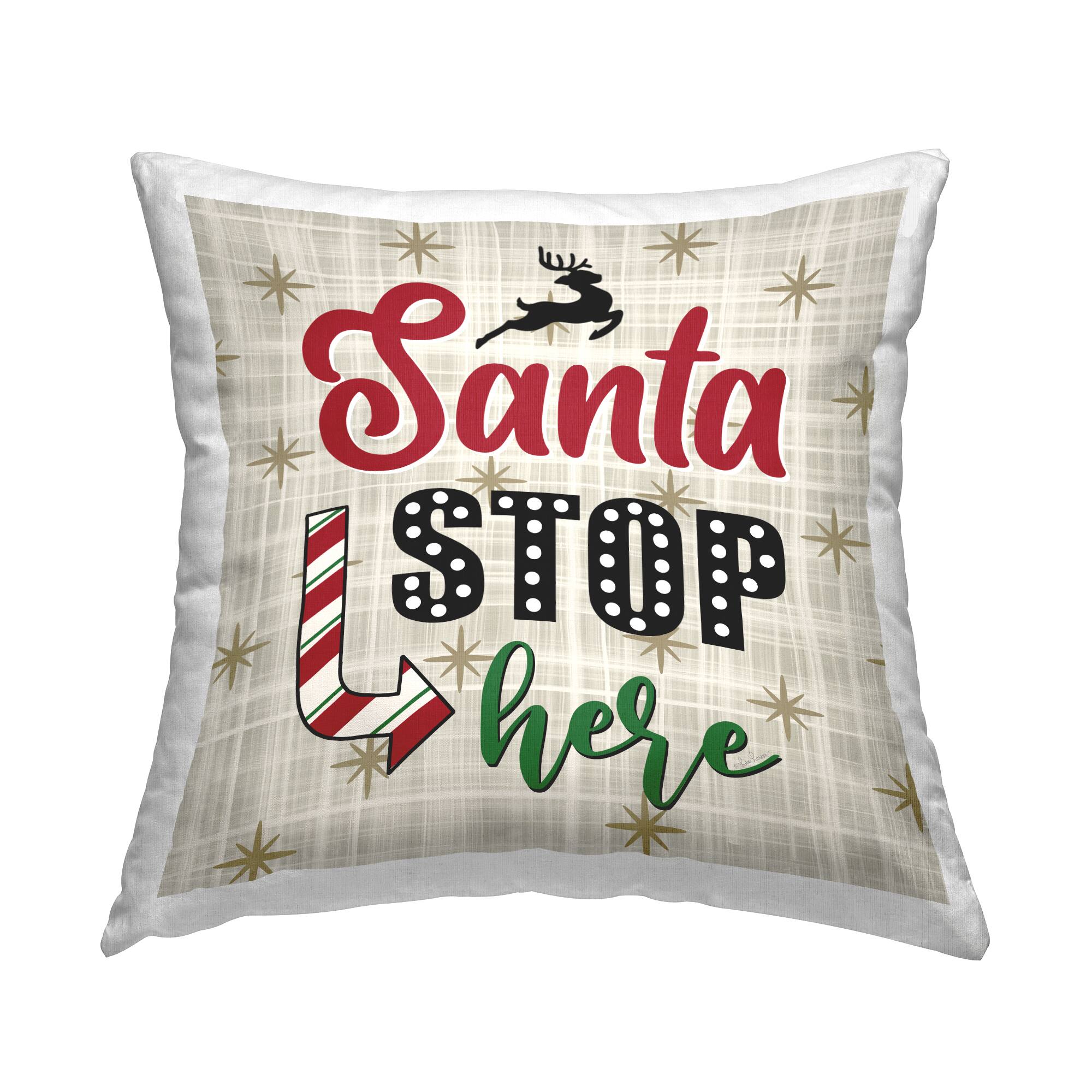 Stupell Industries Santa Stop Here Tartan Phrase Throw Pillow